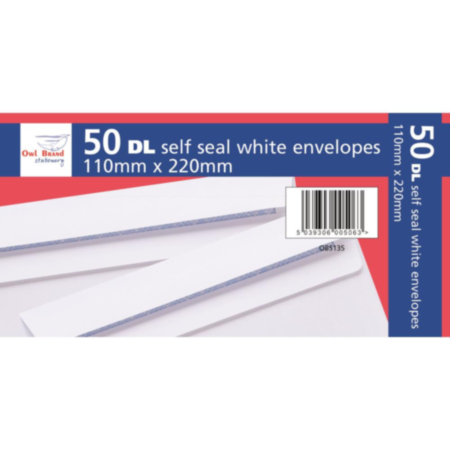 50 DL manilla self seal envelopes 110mm x 220mm