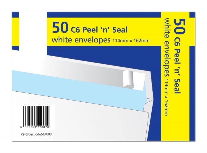 50 C6 Peel & Seel White Envelops