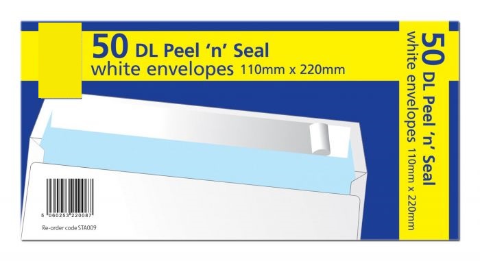 DL Peel n Seel Envelope 50pk - White