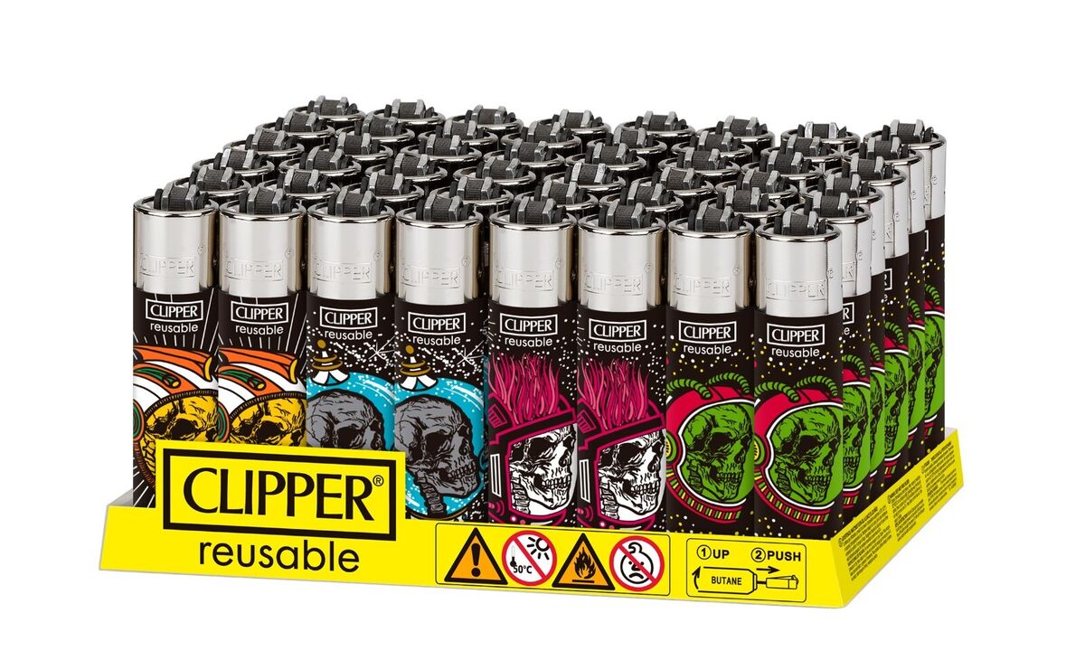 Clipper Lighters x 48 - Astro Skulls