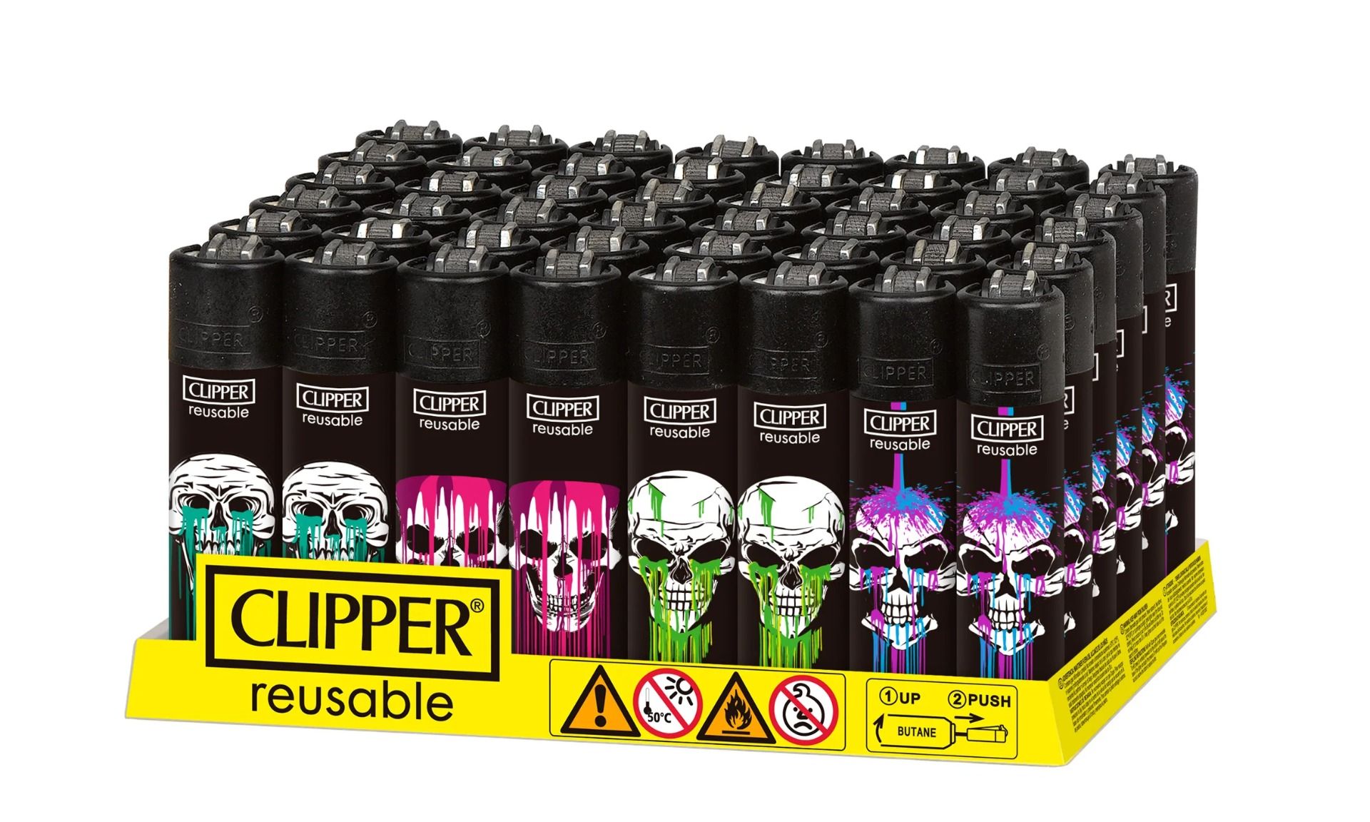 Clipper Lighters x 48 - Molten Skulls