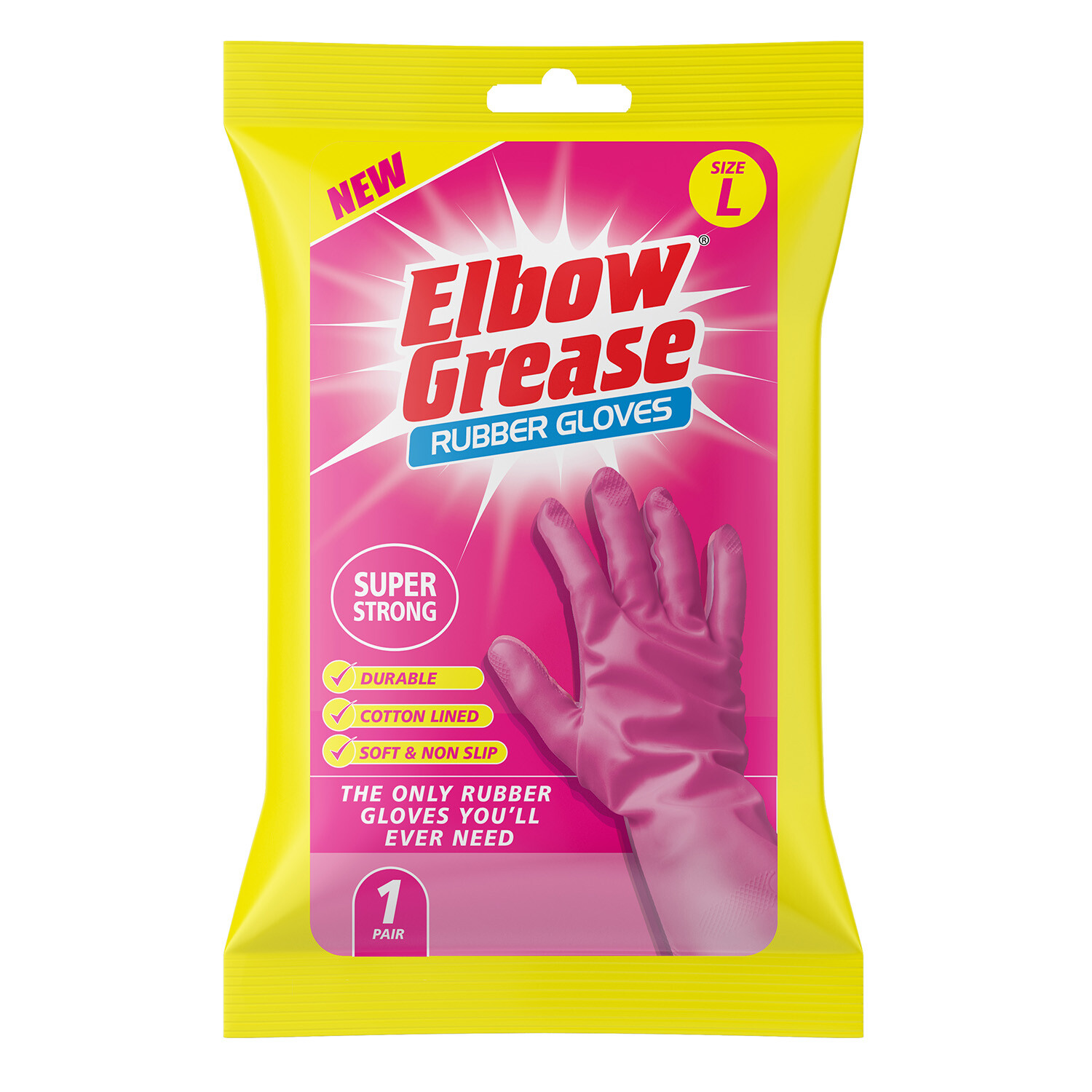 Pink Super Strong Rubber Glove 1pk - L