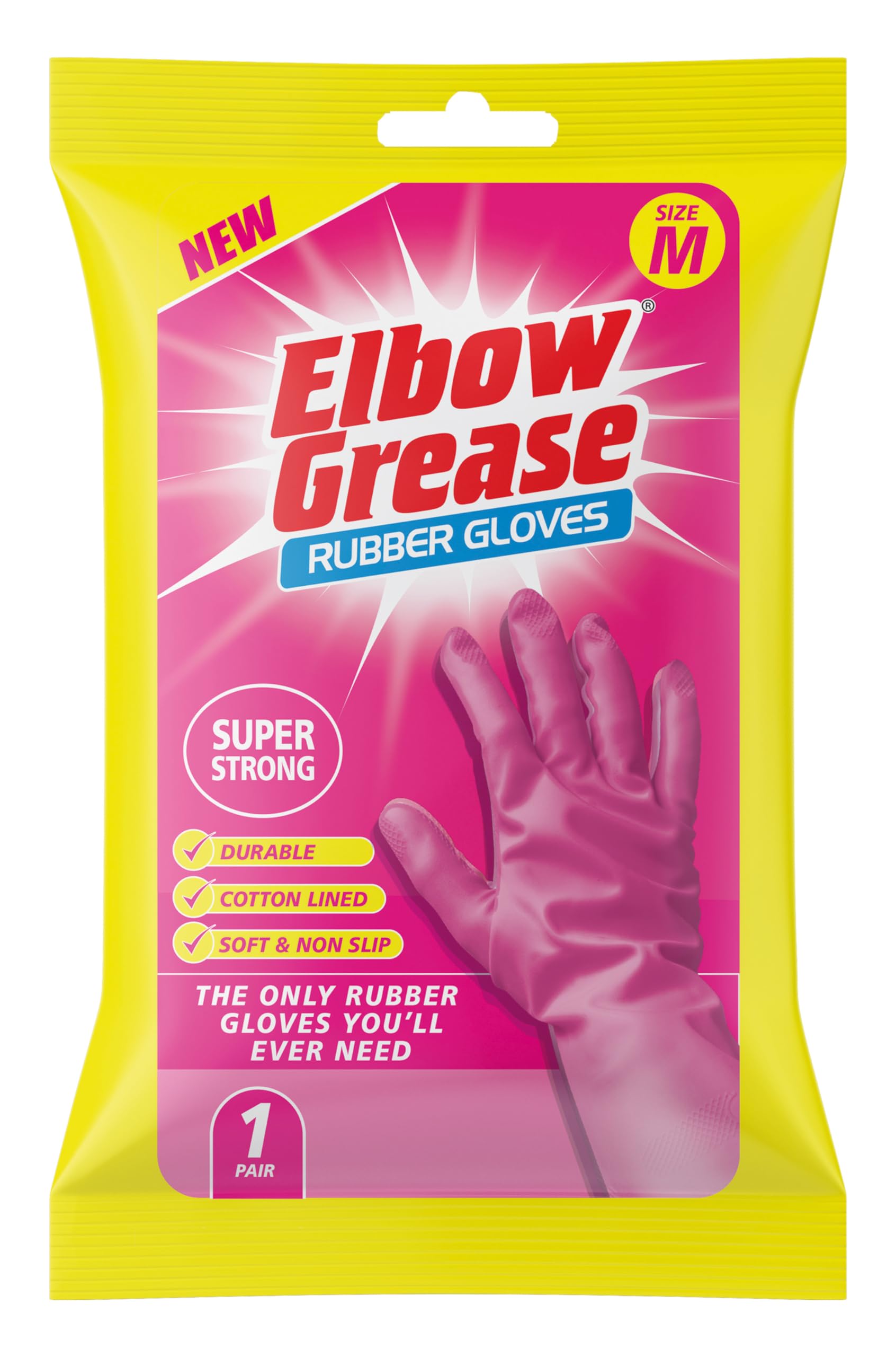 Pink Super Strong Rubber Glove 1pk - M