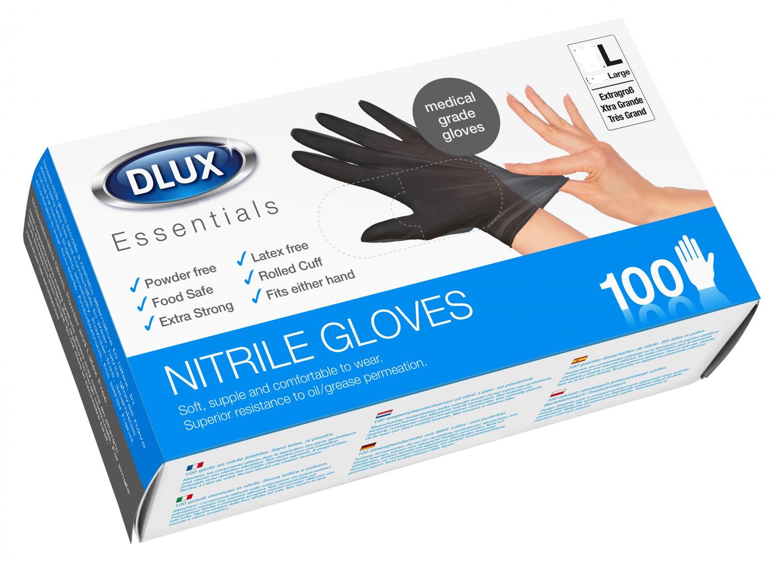 DLUX Nitrile Gloves 100pk - Black L